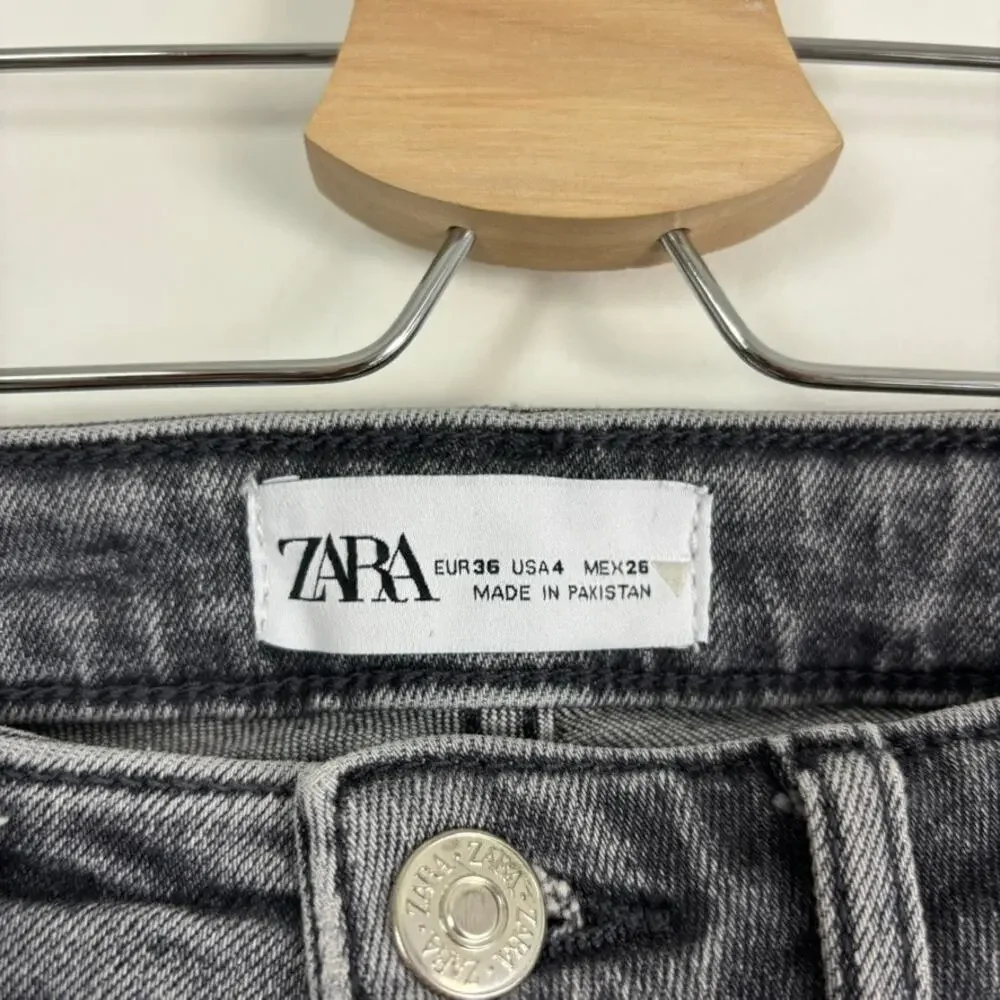 ZARA Split-Hem Skinny Jeans Gray Busted Knees Distressed Y2K Streetwear Sz 4